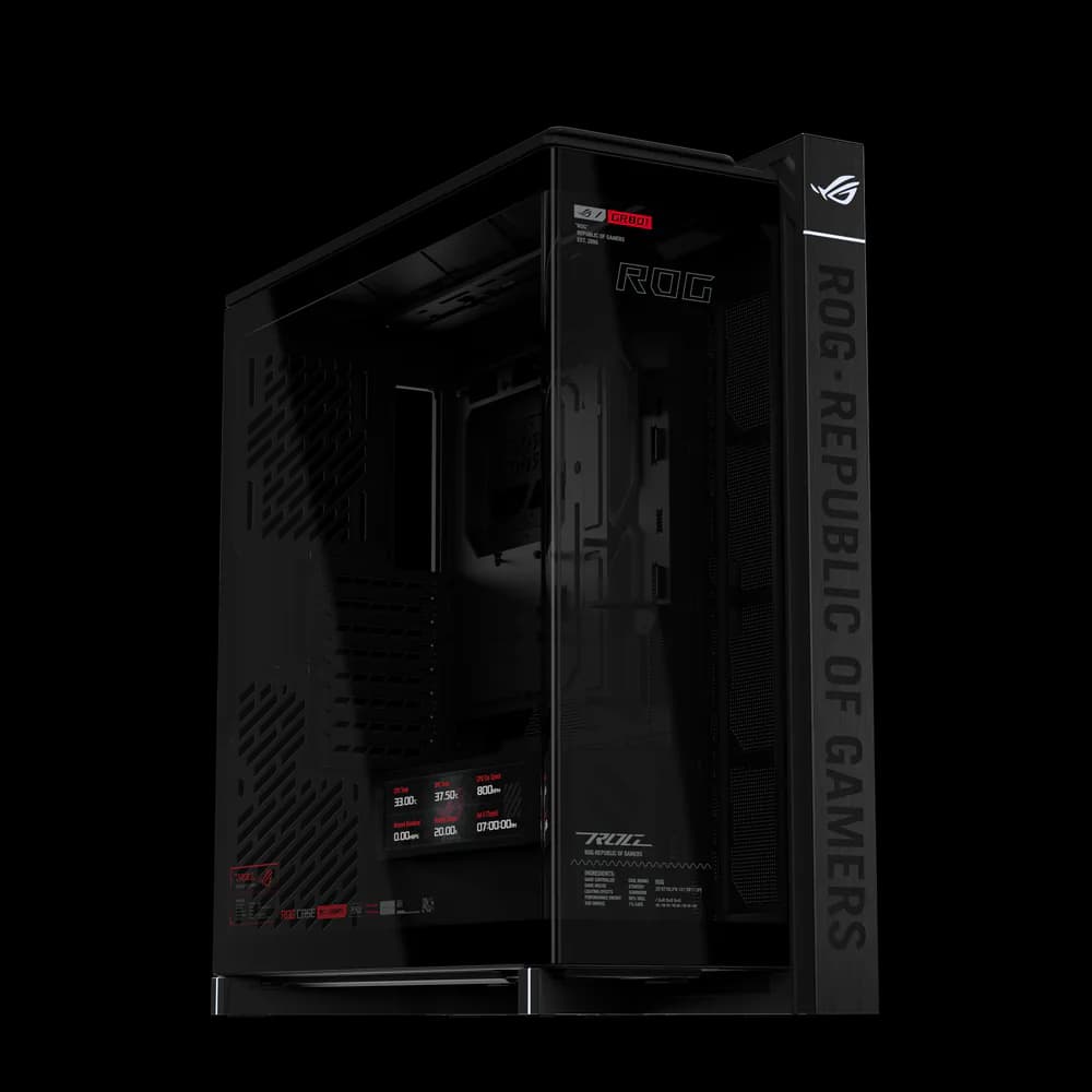 Front three-quarter view of ASUS ROG Cronox full-tower case