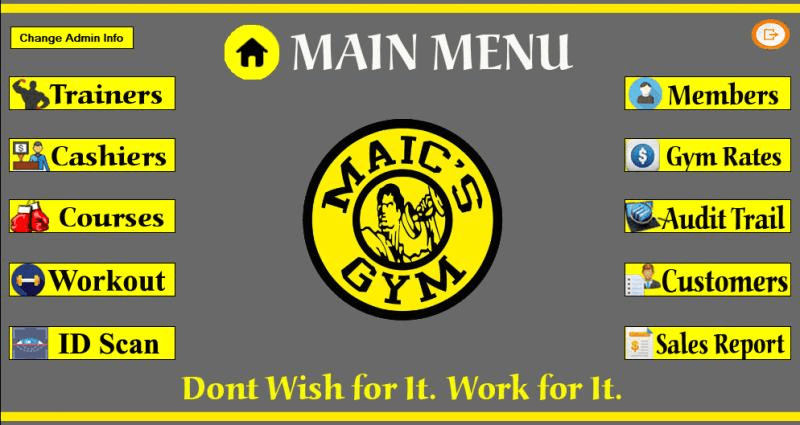 Maics Gym management system main menu preview
